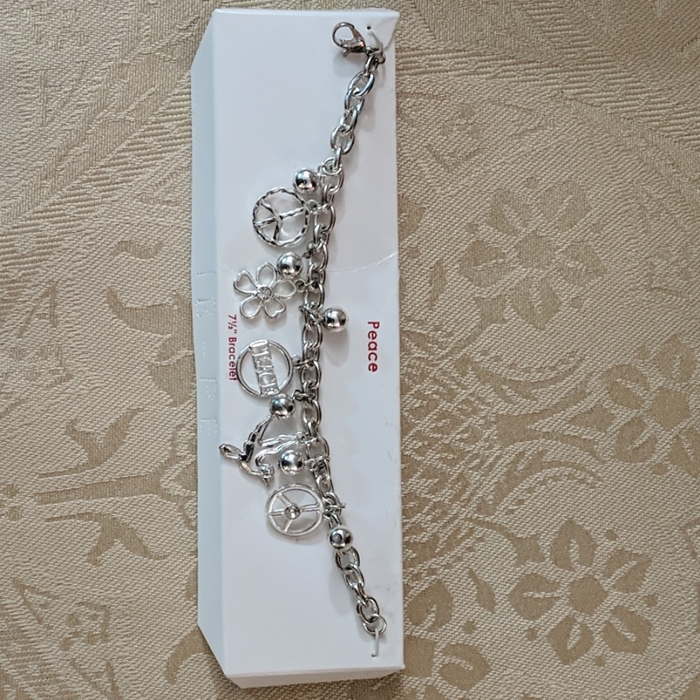 Peace charm bracelet 7 1/2" - Picture 1 of 3